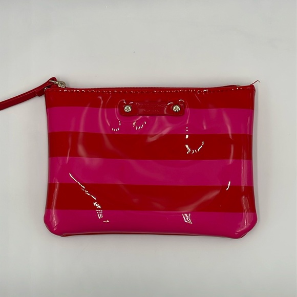 kate spade Handbags - Kate Spade Patent Red and Hot Pink Striped Zip Small Wallet/Bag/Pouch 6" Wide